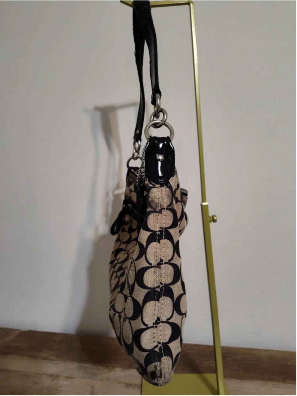 Women's Coach Shoulder Bag One Size Beige Black Signature Canvas